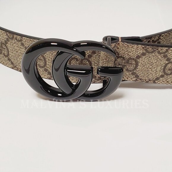 GUCCI BELT 414516 GG LOGO SUPREME MONOGRAM BLACK MARMONT BUCKLE UNISEX 95/38 - Picture 5 of 12